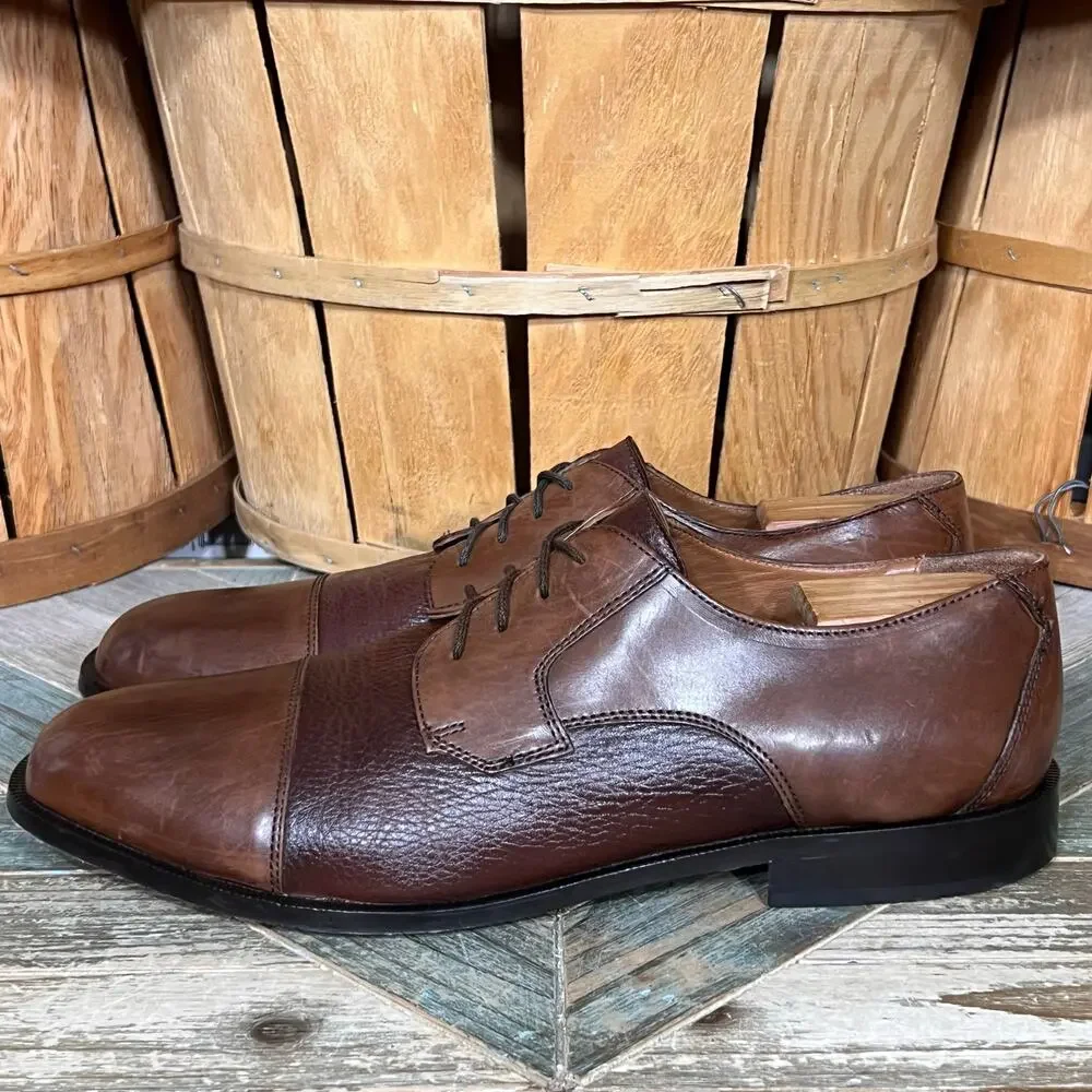 Clarks Bostonian 2-Tone Full Grain Brown Leather Saddle Oxfords Mens 15 WIDE